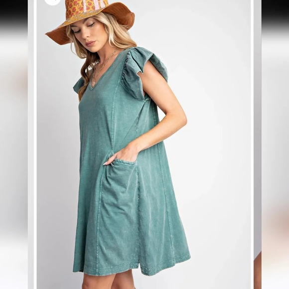 New Easel Mineral Washed Cotton Jersey Knit Shirt Dress - Picture 2 of 5